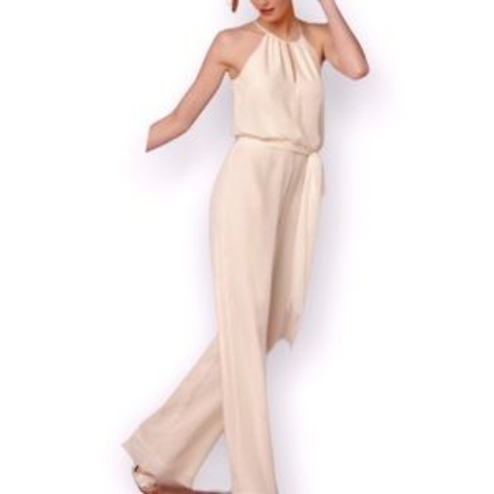 Donna Morgan Cream Halter Jumpsuit - bridal
